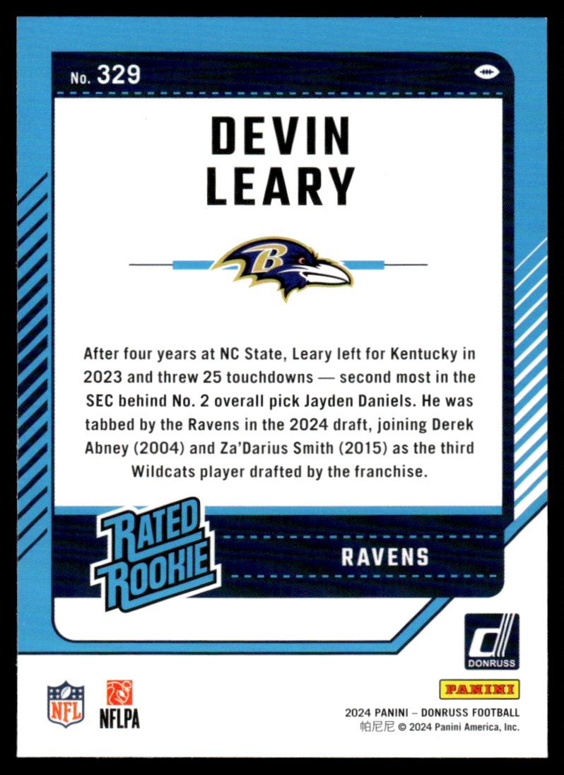 2024 Donruss Devin Leary #329 card back image