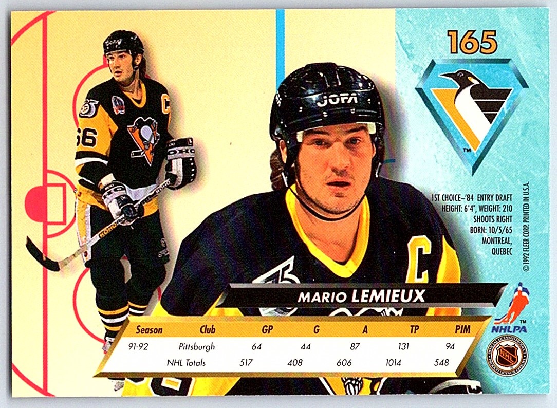 1992-93 Ultra Mario Lemieux #165 card back image