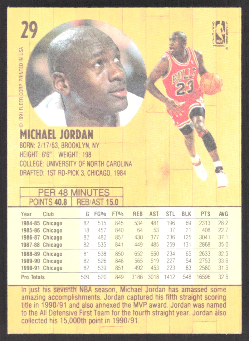 1991 fleer michael jordan 29 sale