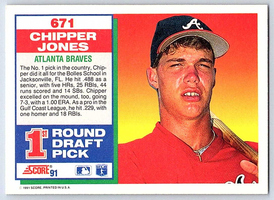 1991 Score 1st Round Draft Pick Chipper Jones #671 card back image
