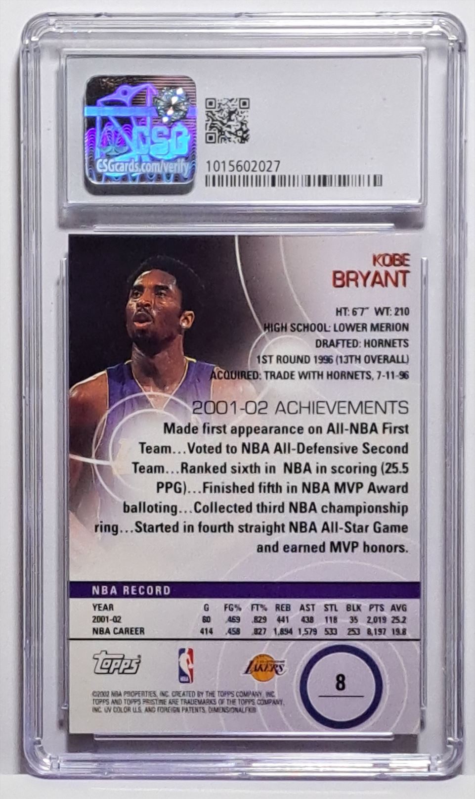 2002-03 Topps Pristine Kobe Bryant #8 card back image