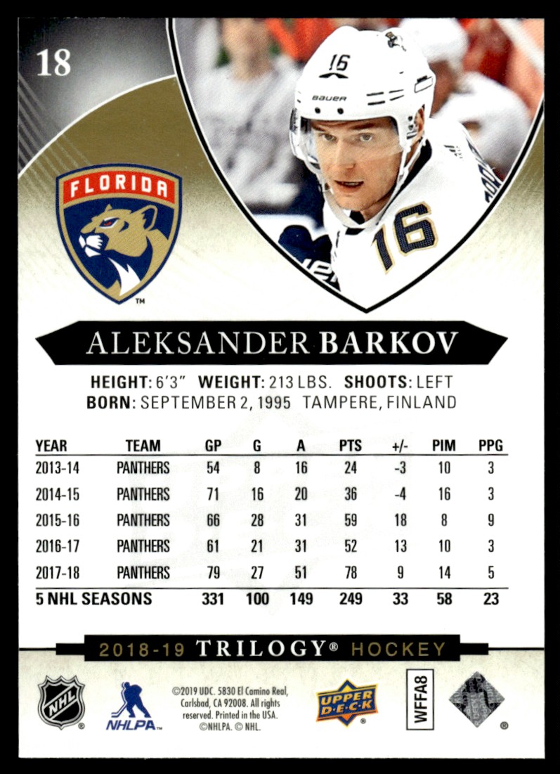 2018-19 Upper Deck Trilogy Aleksander Barkov #18 card back image
