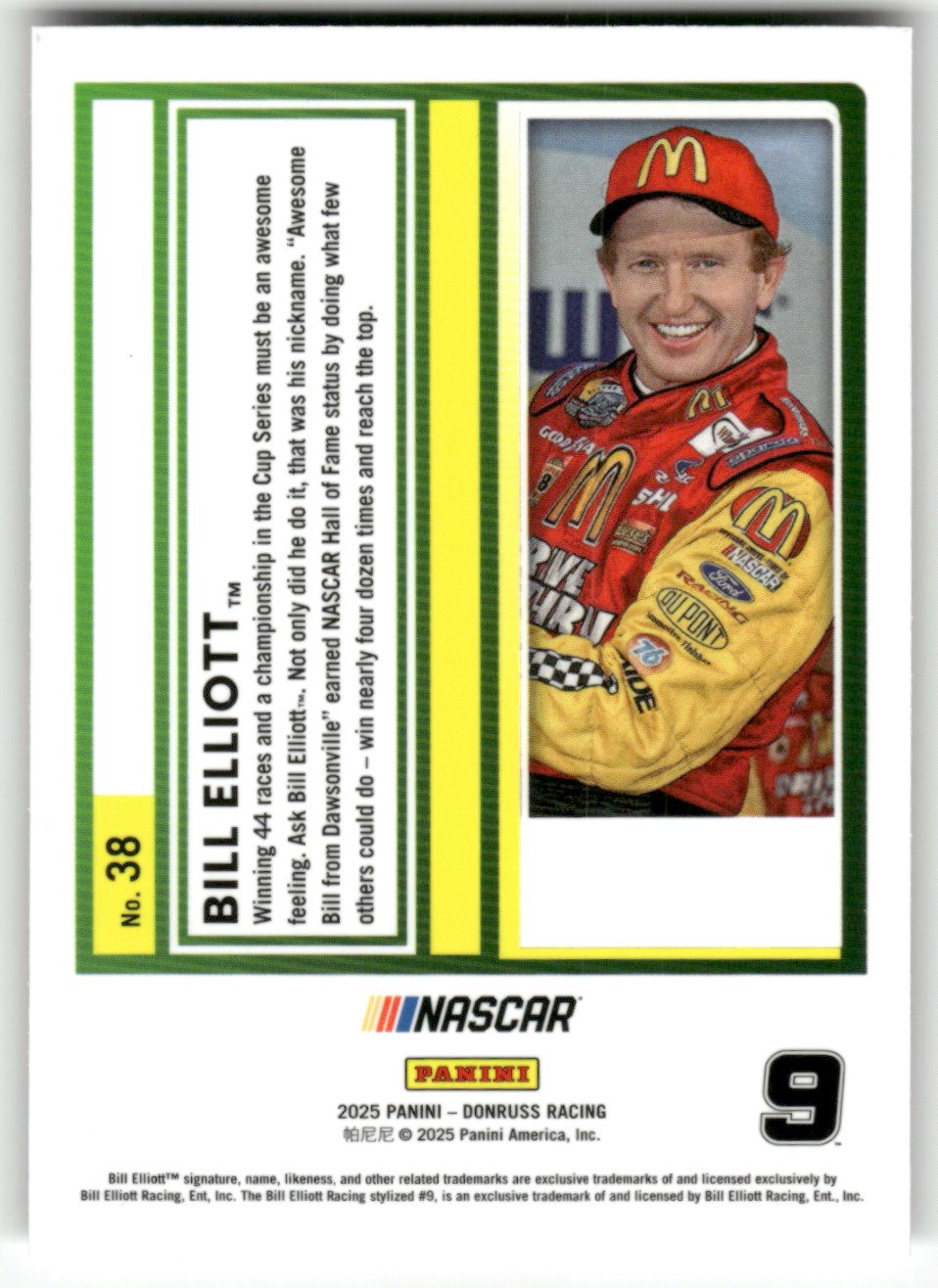 2025 Donruss NASCAR Optic BILL ELLIOTT #38 card back image