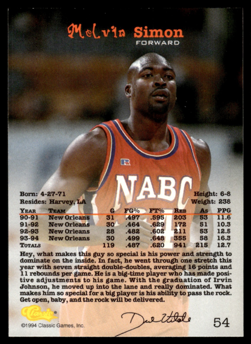 1994-95 Classic Draft #54 Melvin Simon New Orleans Privateers | eBay
