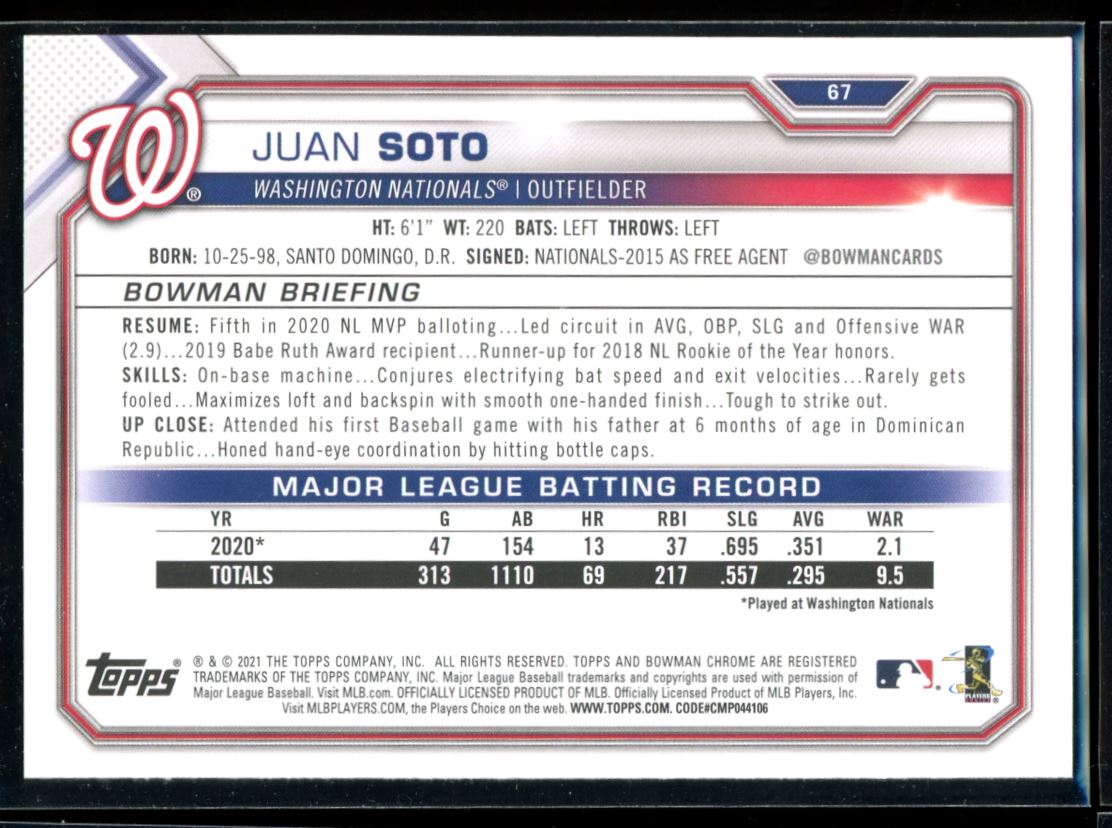 2021 Bowman Juan Soto Washington Nationals #67 | eBay