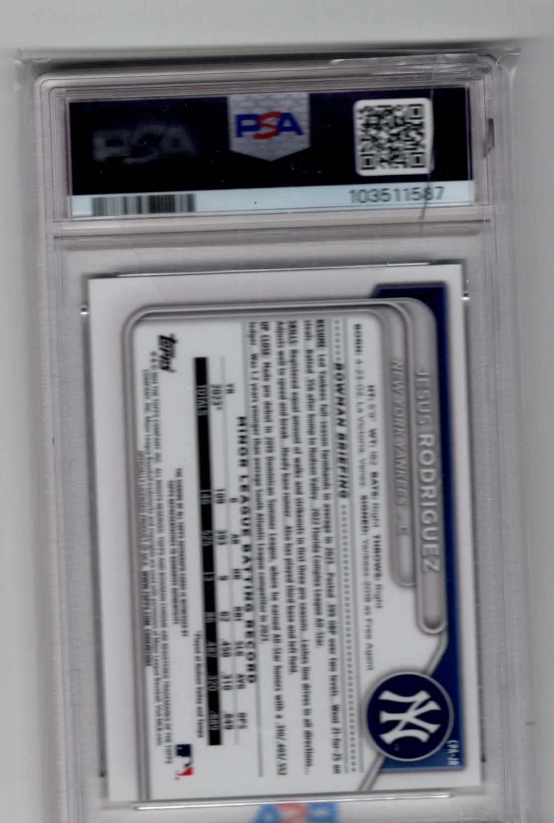 2024 Bowman Chrome Prospect Autograph Jesus Rodriguez #CPAJR card back image