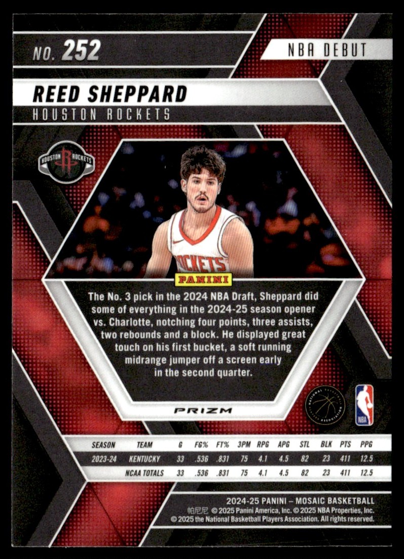 2024-25 Panini Mosaic Rookie Debut Green Reed Sheppard #252 B | eBay