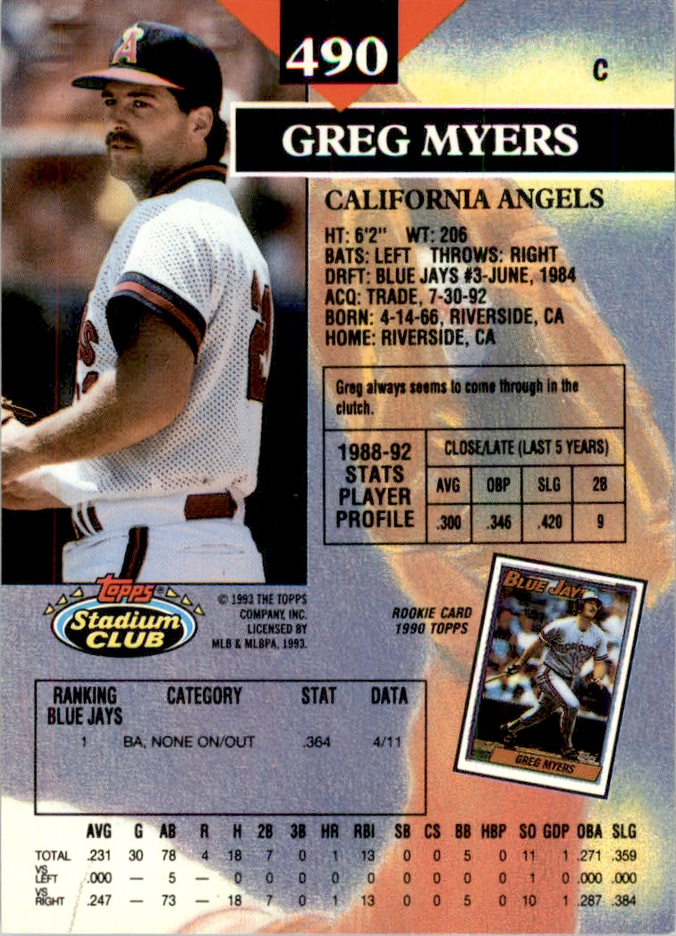 1993 Stadium Club MLB Greg Myers #490 | eBay