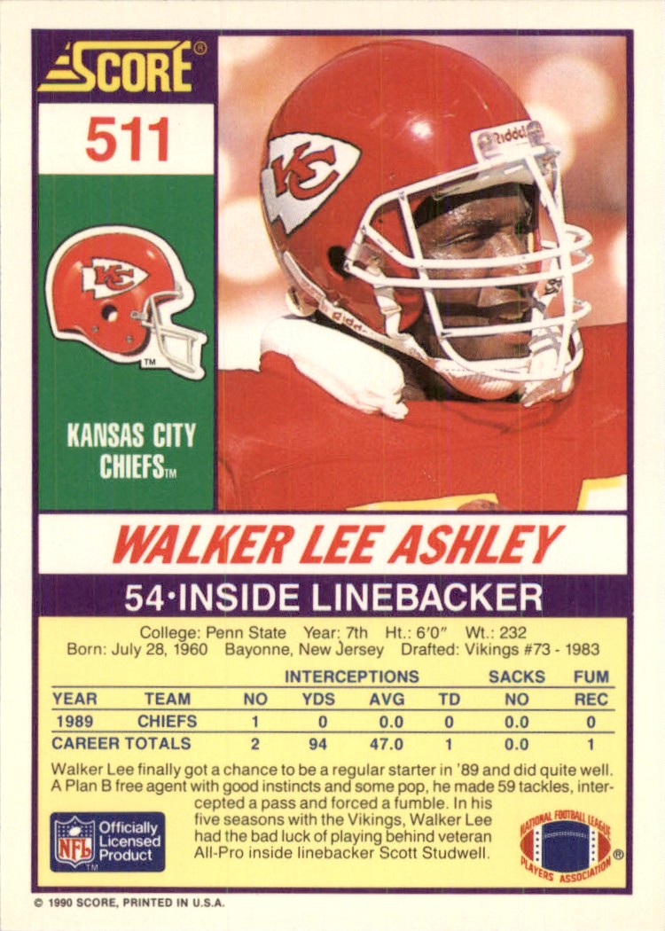 1990 Score NFL Walker Lee Ashley #511 | eBay