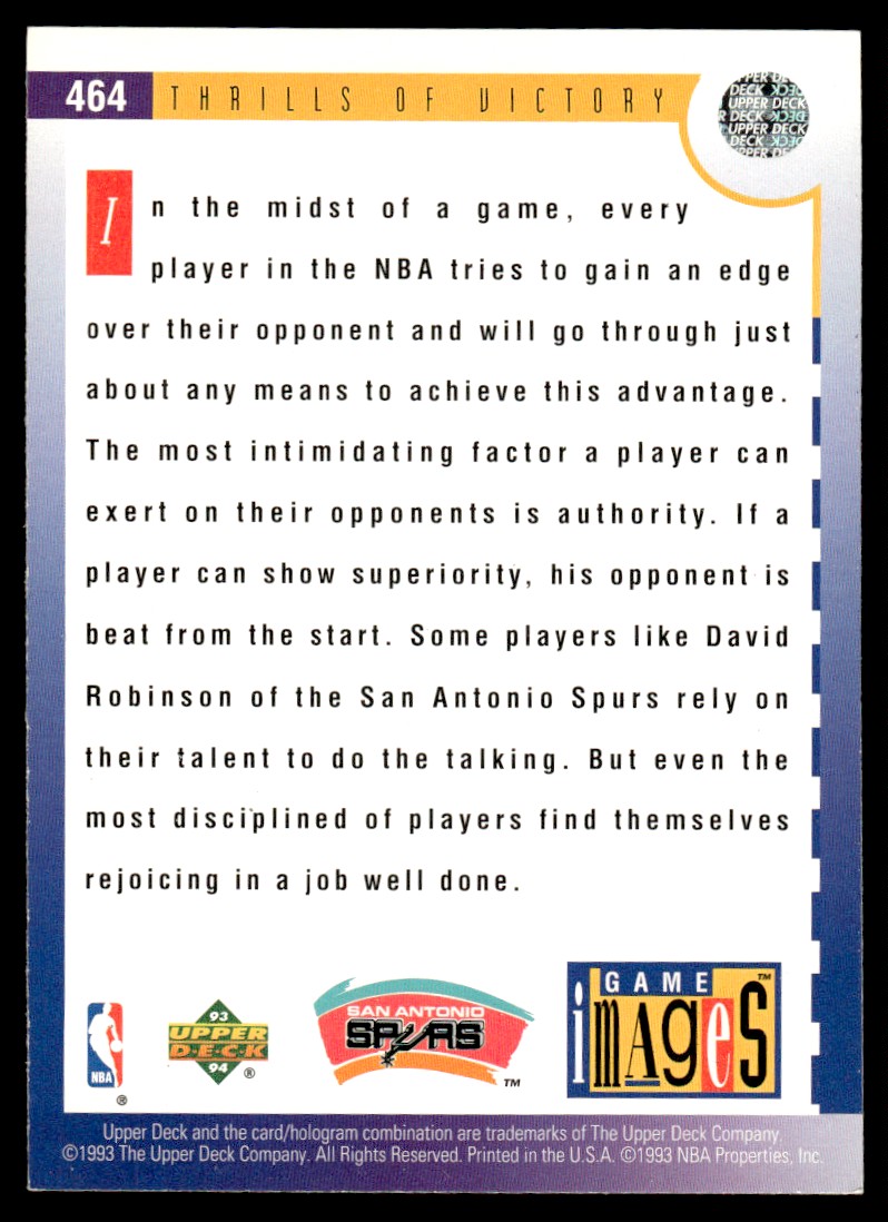 1993-94 Upper Deck David Robinson #464 card back image