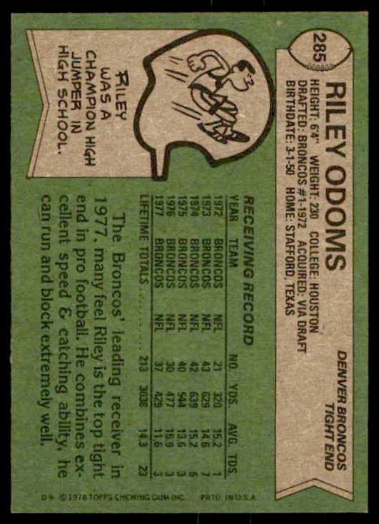 1978 Topps Riley Odoms #285 card back image