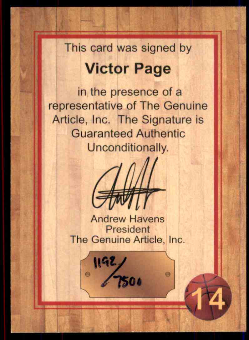 1997-98 Hardwood Signature Series Victor Page Auto 1192/7500