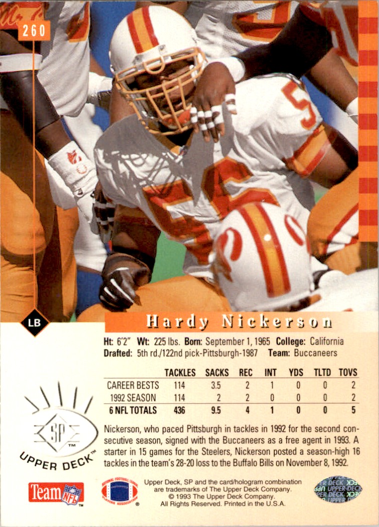 1993 Upper Deck Sp Hardy Nickerson Tampa Bay Buccaneers #260