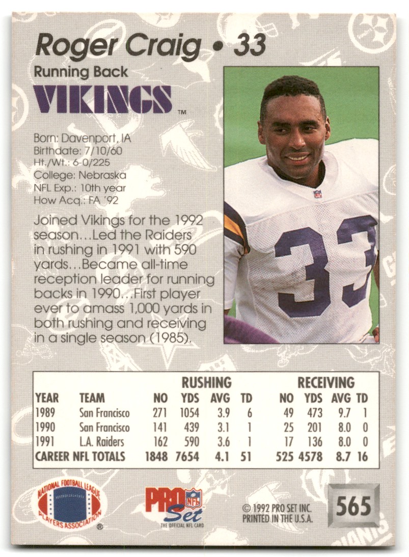 し*う様 【海外4XLサイズ】NRL ウエスト・タイガース '20 シングレット 1992 Pro Set Football Card Roger Craig #565 Minnesota Vikings | eBay