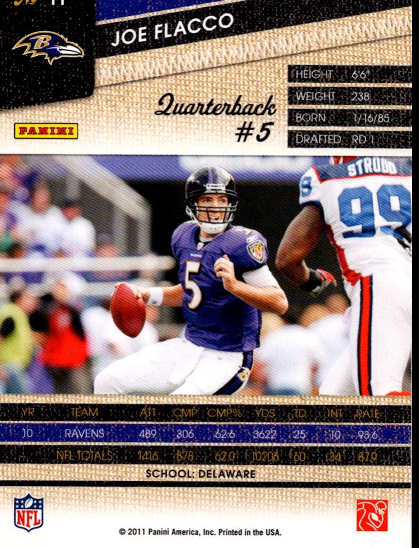 2011 Panini Plates & Patches Joe Flacco #1 card back image