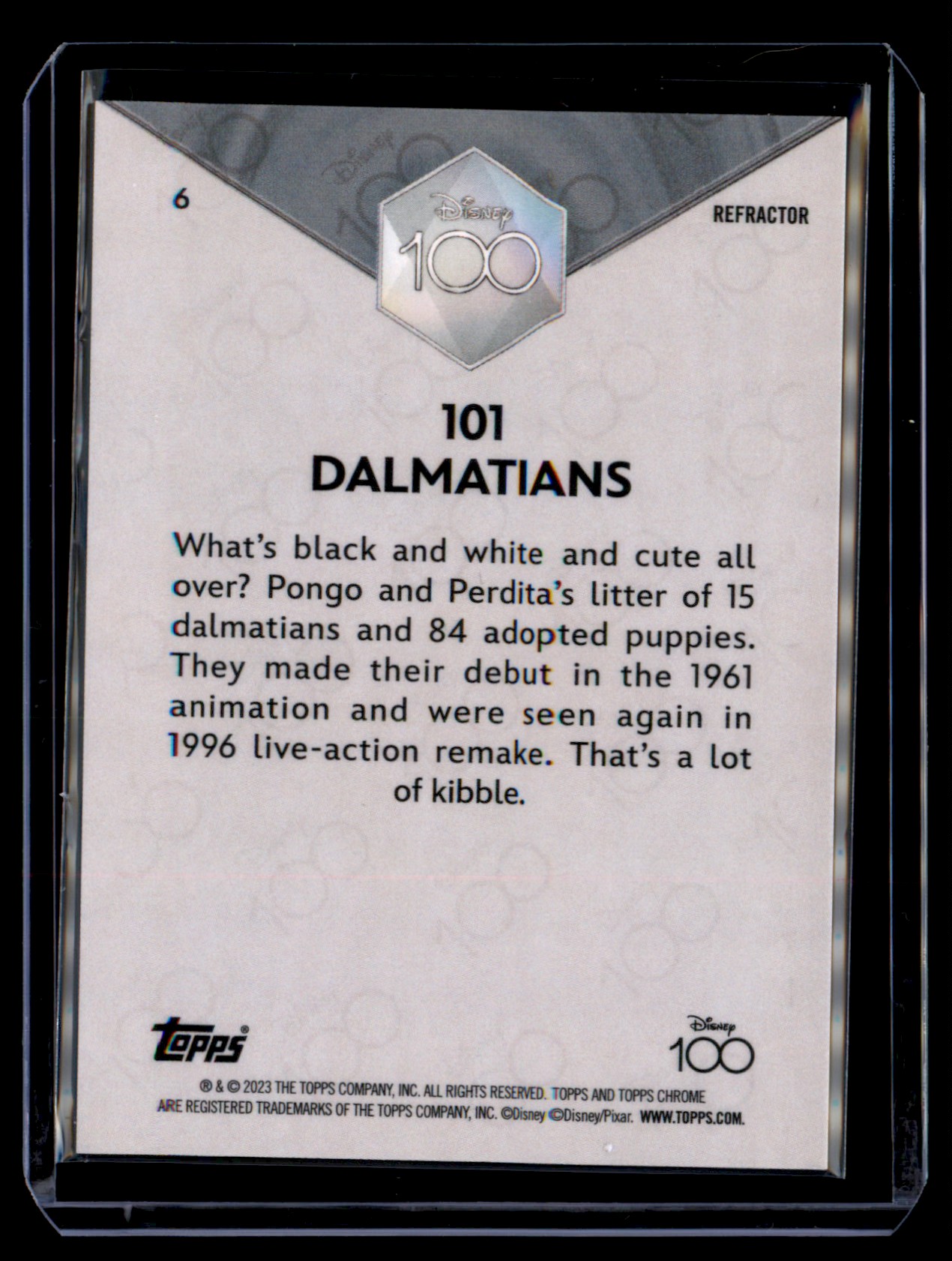 2023 topps disney chrome 100 101 dalmations silver #6 card back image