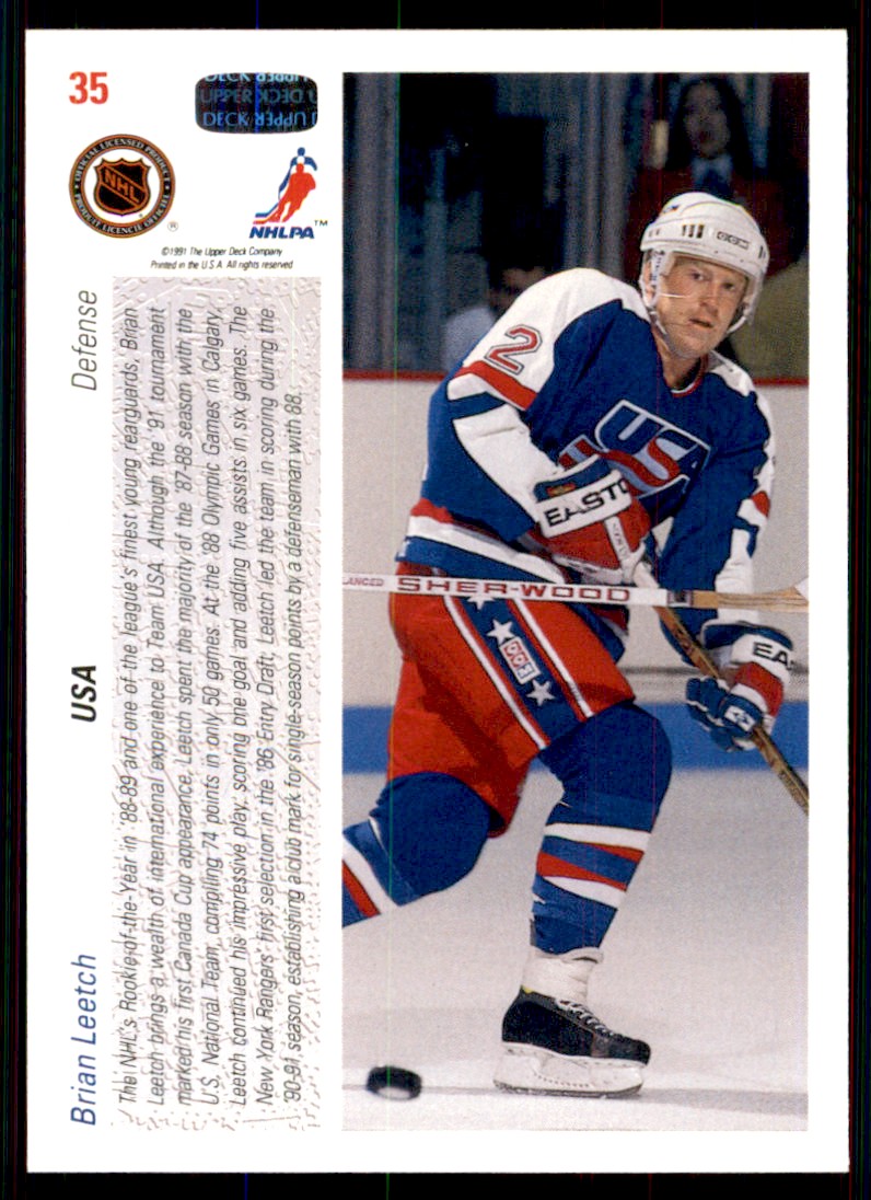 1991-92 Upper Deck Brian Leetch USA #35 NHL Hockey Card | eBay