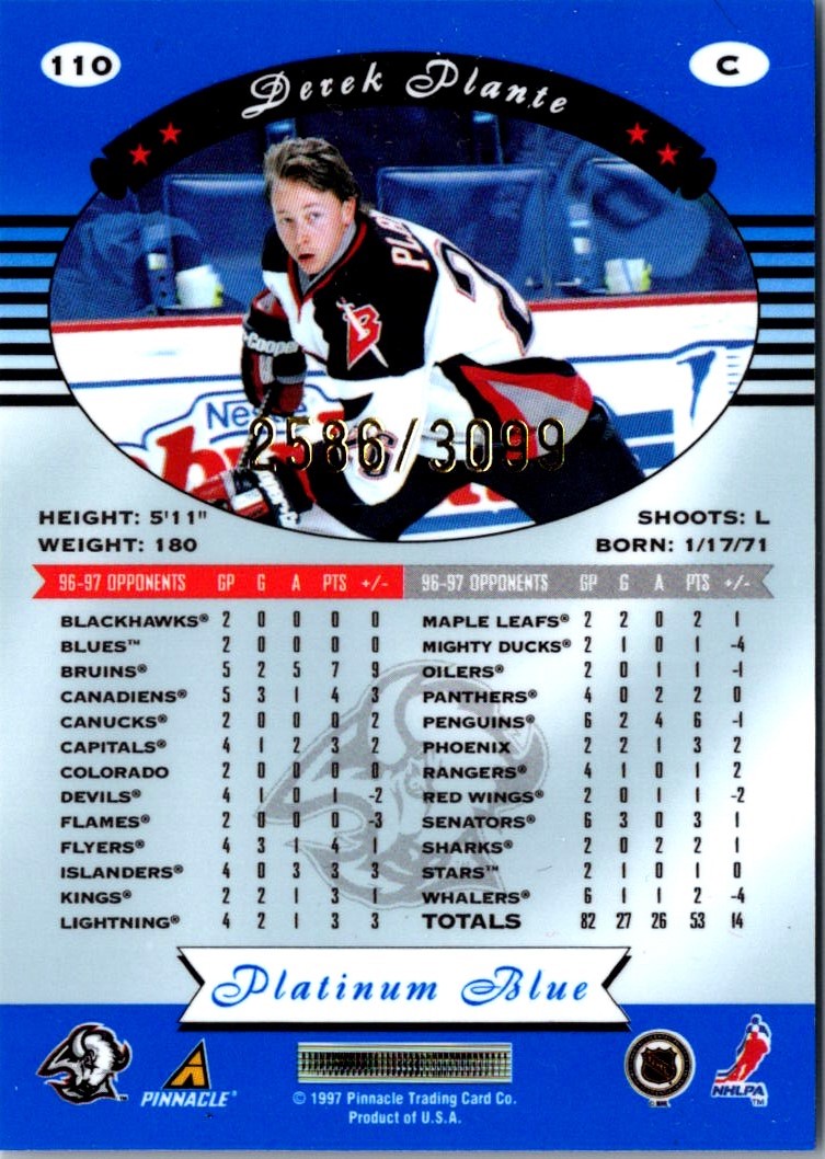 1997-98 Pinnacle Totally Certified Blue Derek Plante #110 card back image
