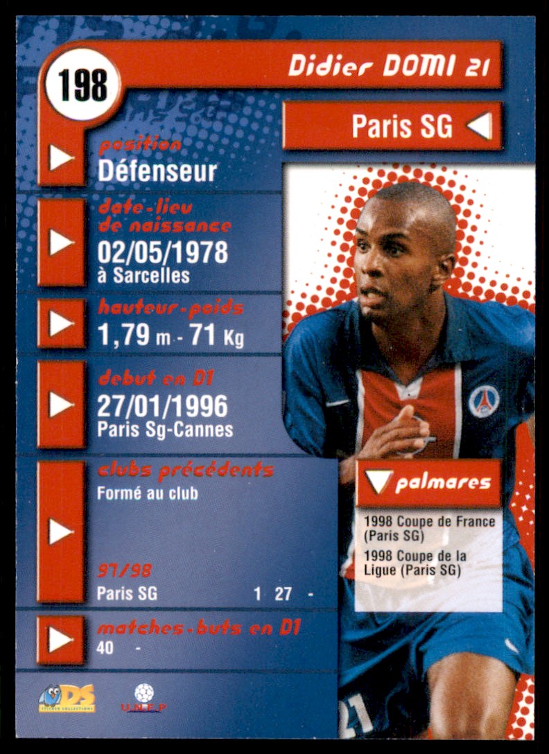 1998 DS France Didier Domi #198 card back image