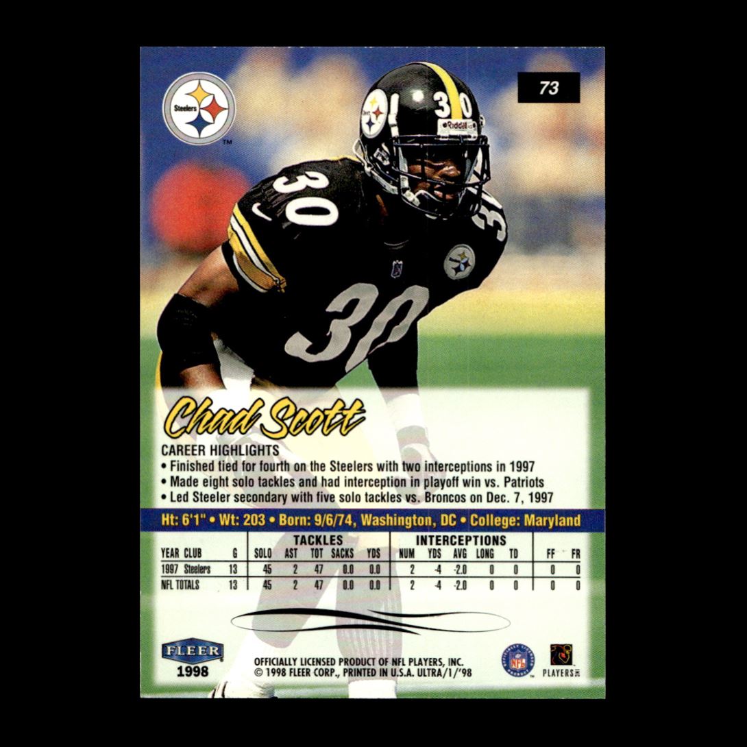 Chad Scott 1998 Fleer Pittsburgh Steelers #73 R329R 28 | eBay