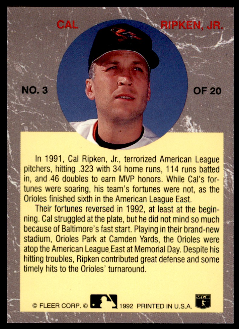 1992 Ultra All-Stars Cal Ripken Jr. #3 card back image