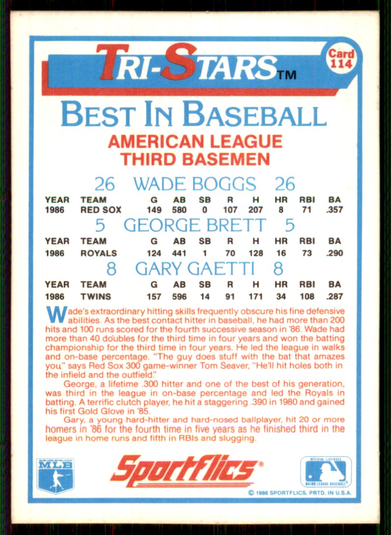 1986 Sportflics Tri-Stars #114 George Brett Gary Gaetti Wade Boggs