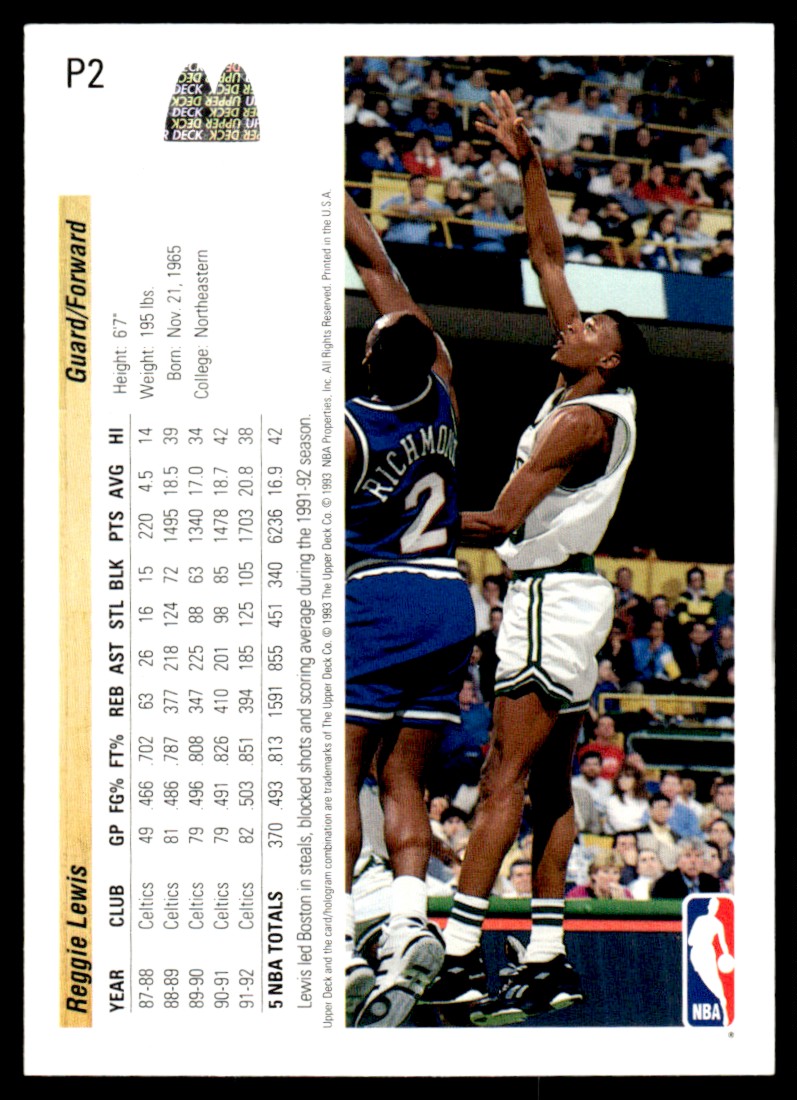 1992-93 Upper Deck McDonald's Reggie Lewis #P2 card back image