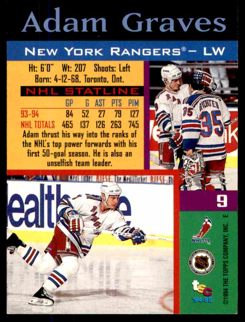 Adam Graves Hockey Card 1994-95 Stadium Club #9 Adam Graves