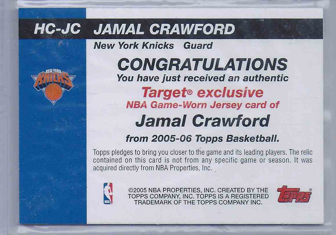 2005-06 Topps Target Hardcourt Jerseys Jamal Crawford #HC-JC card back image