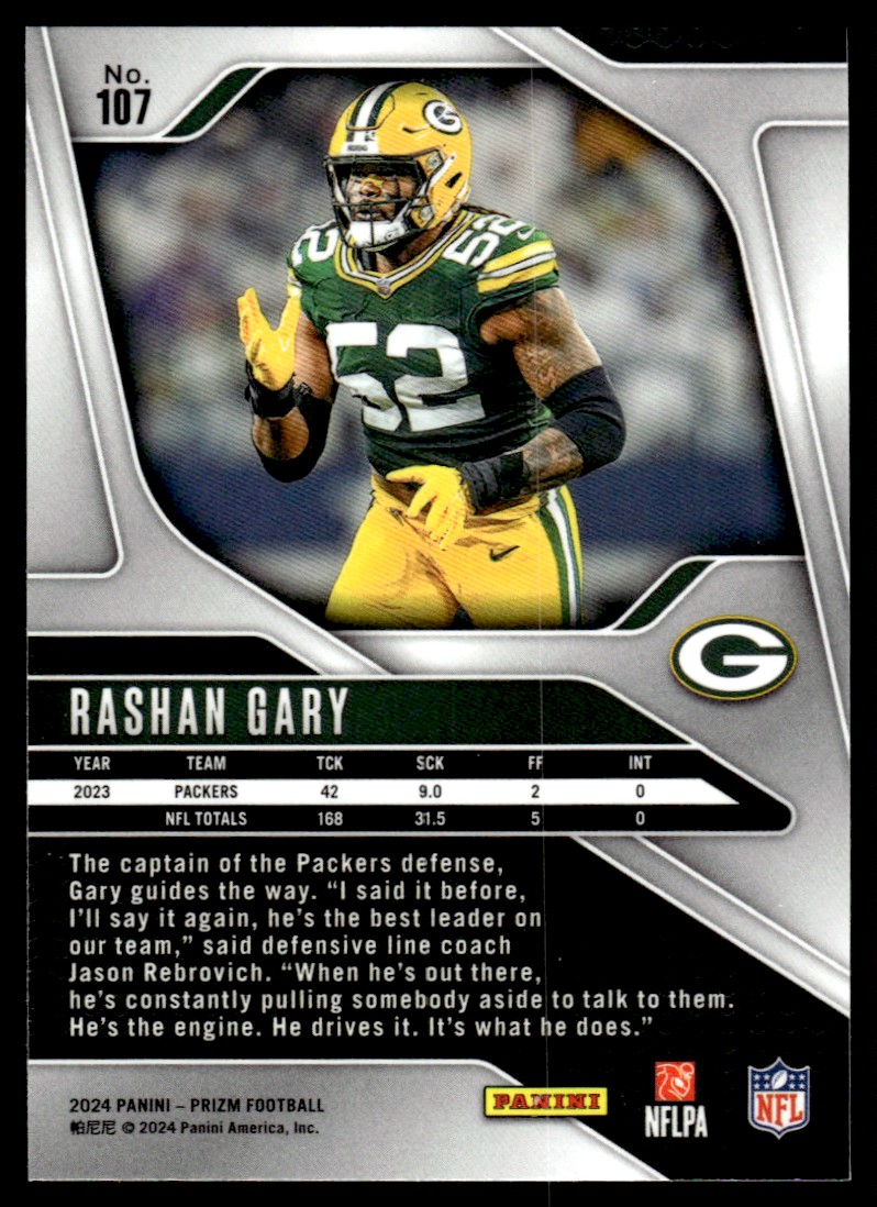 2024 Panini Prizm Rashan Gary #107 card back image