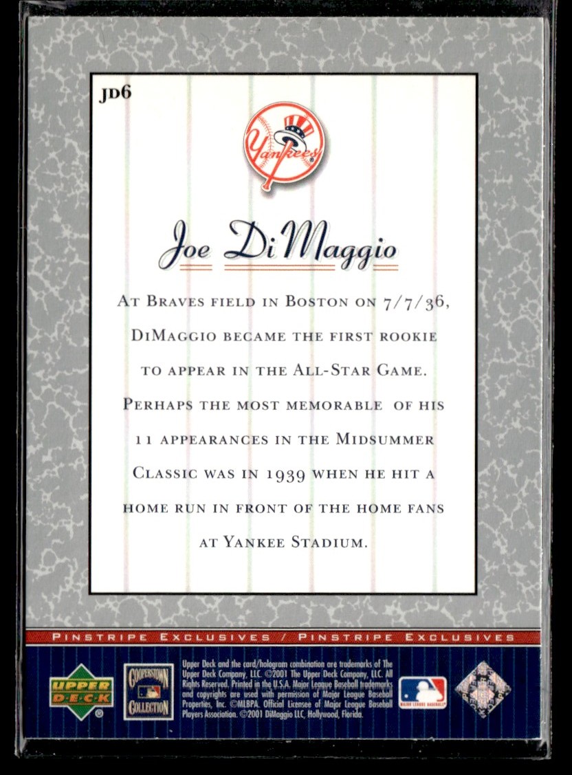 2001 Upper Deck Decade 1970's Pinstripe Exclusives DiMaggio Joe DiMaggio #JD6 card back image