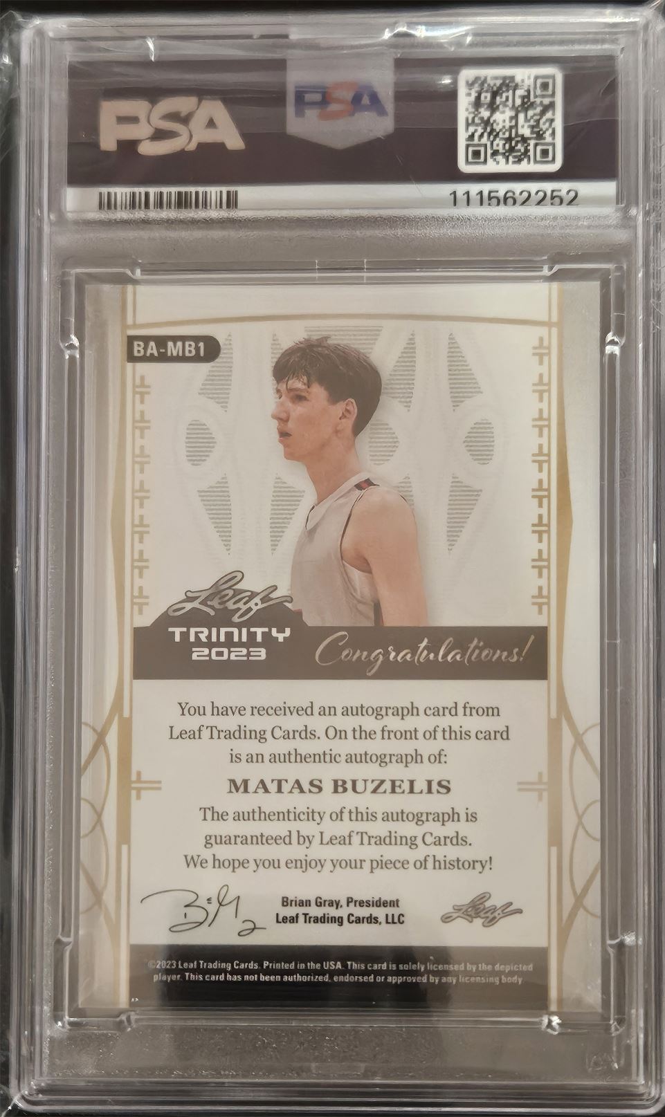 2022-23 Leaf Trinity Holo Platinum Matas Buzelis card back image