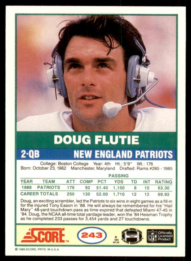 1989 Score Doug Flutie 243 EBay