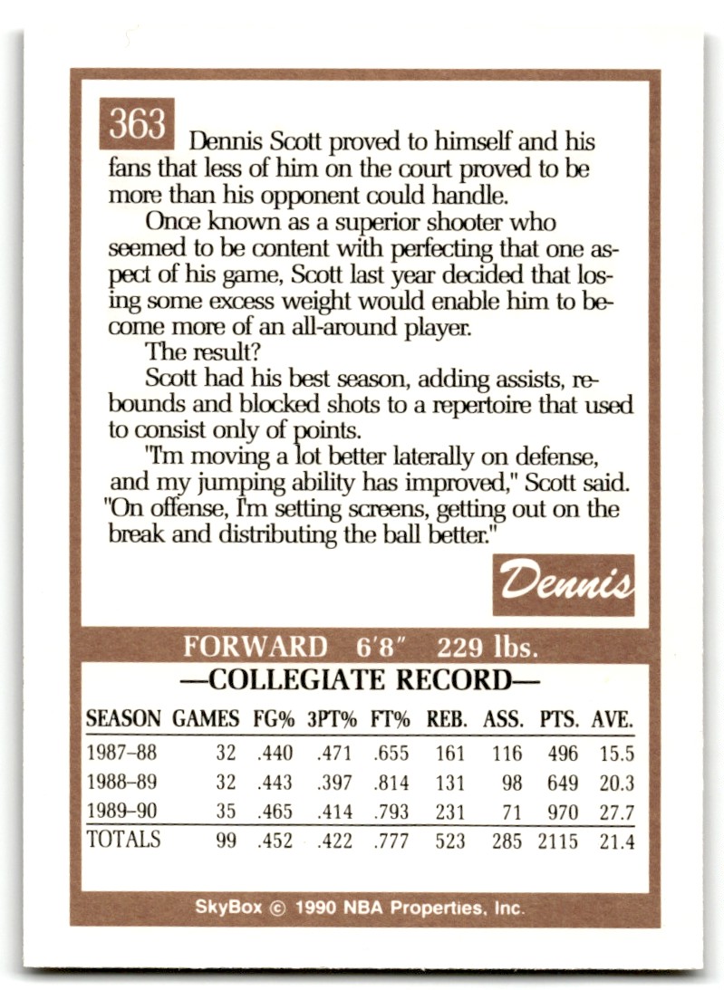 1990-91 SkyBox Dennis Scott #363 card back image