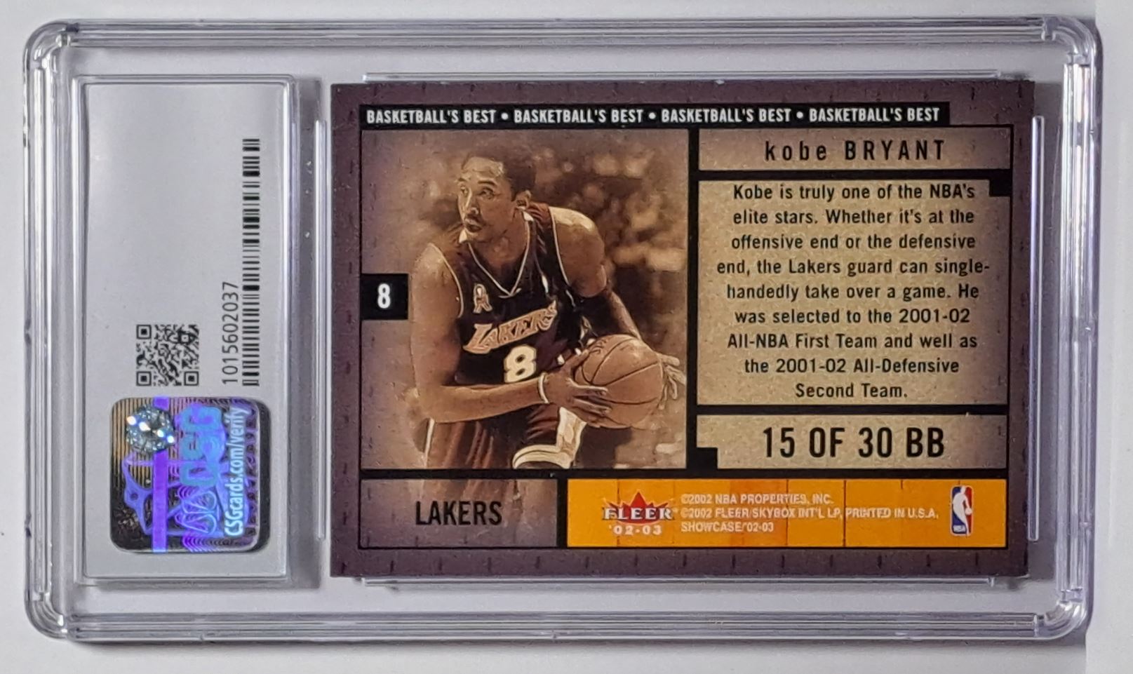 2002-03 Fleer Showcase Kobe Bryant #BB15 card back image