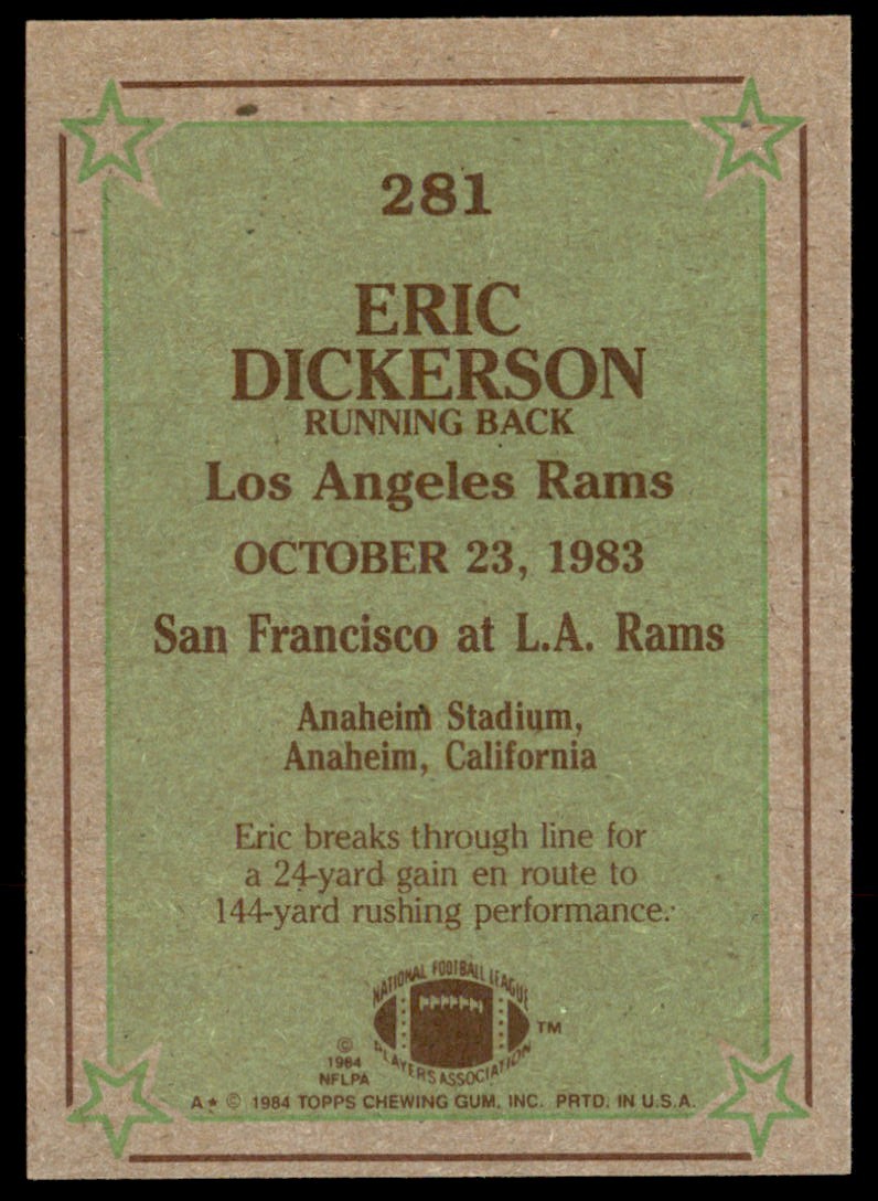 1984 Topps Eric Dickerson #281 card back image