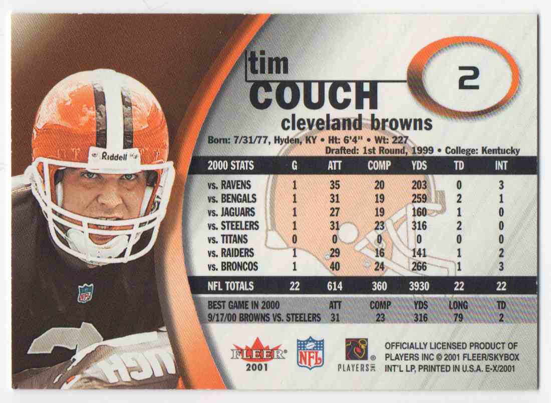 2001 Skybox Ex 2001 Tim Couch 2 On Kronozio
