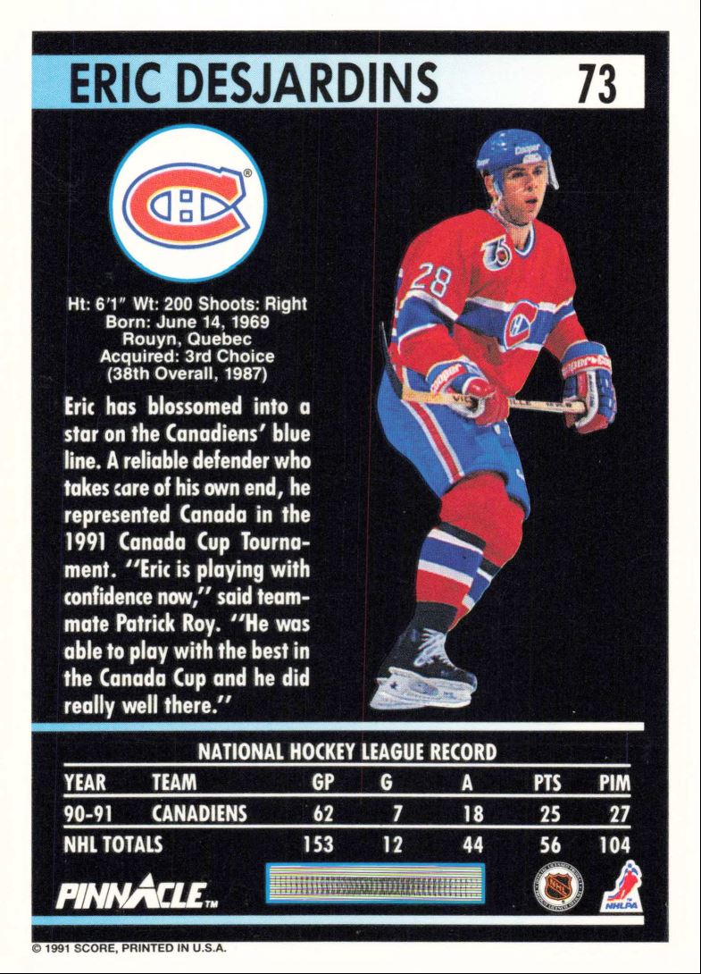 1991-92 Pinnacle Hockey Eric Desjardins Montreal Canadiens #73 | eBay