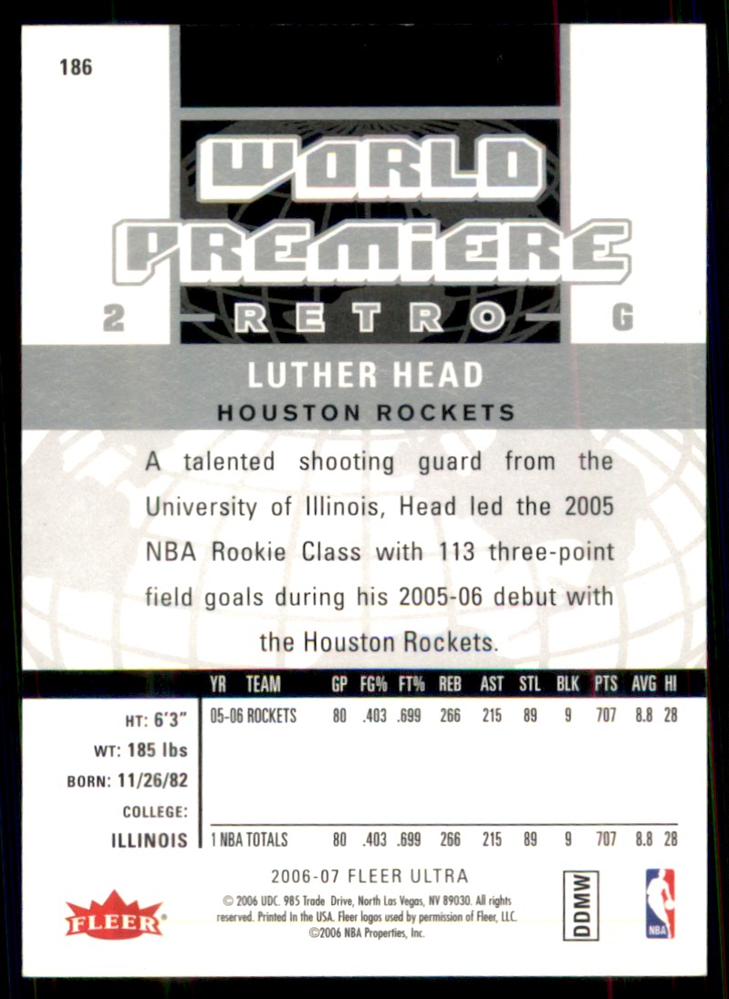 2006-07 Ultra Luther Head #186 card back image