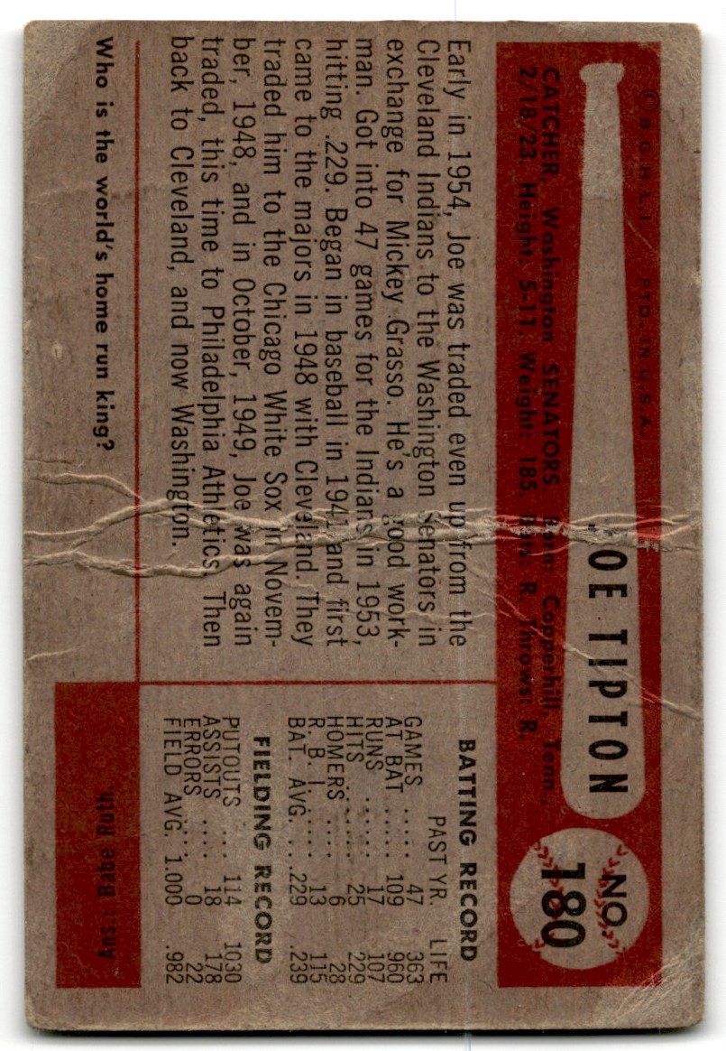 1954 Bowman Joe Tipton #180 card back image