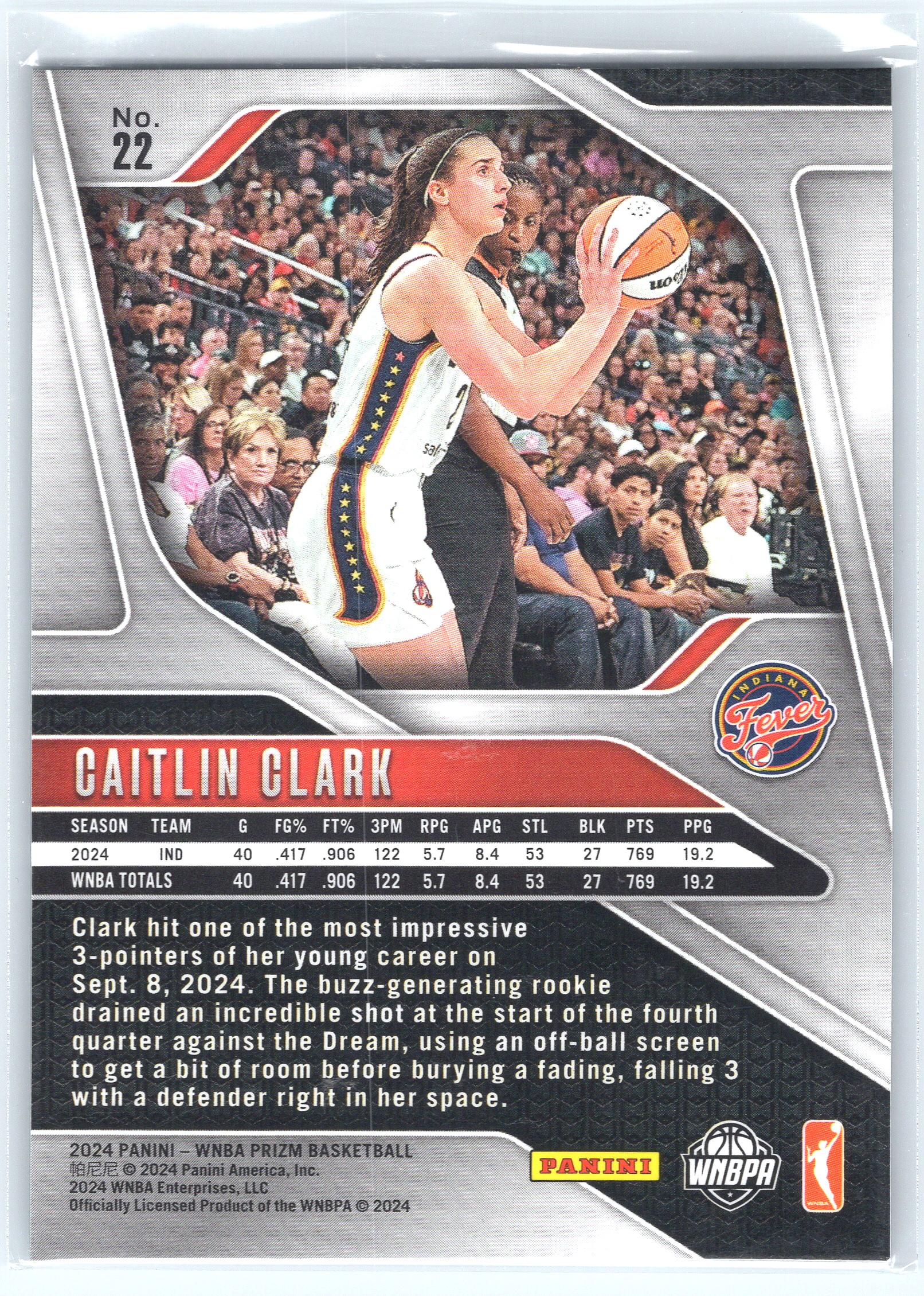 2024-25 Panini Prizm WNBA Caitlin Clark #22 card back image