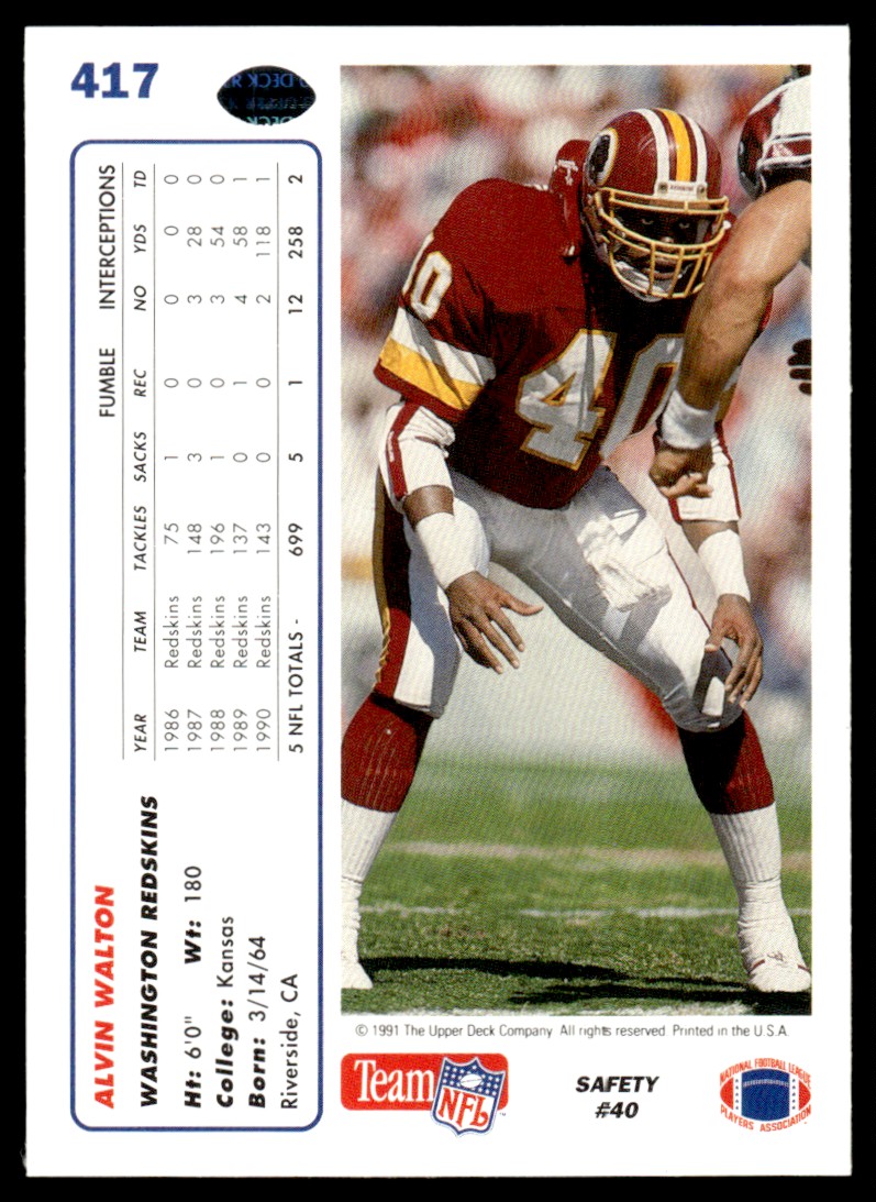 1991 Upper Deck Alvin Walton #417 card back image