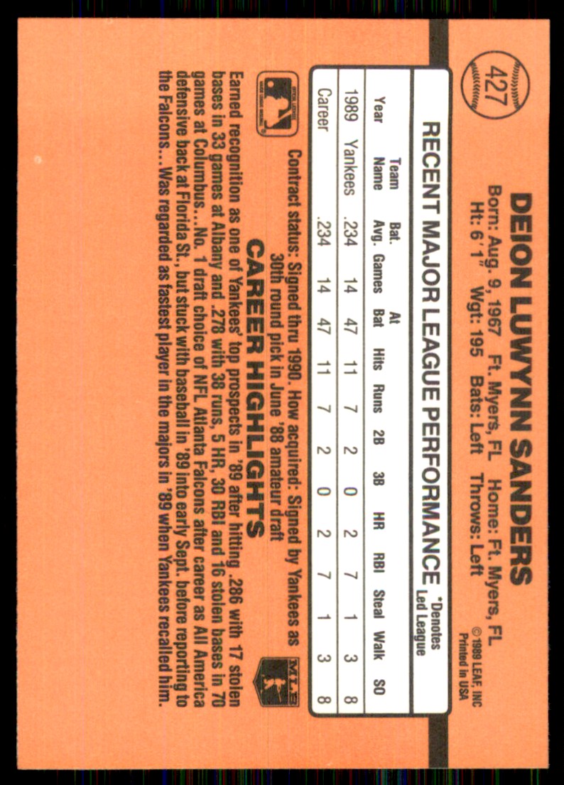 1990 Donruss Deion Sanders #427 card back image