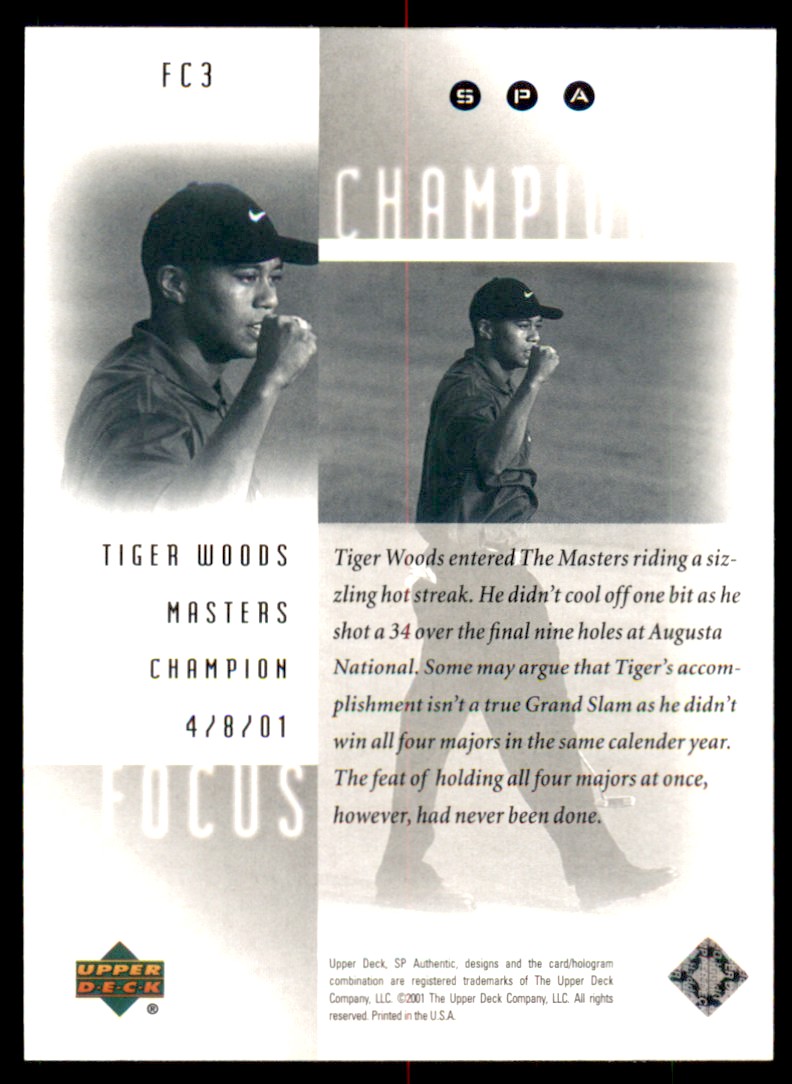 2001 Upper Deck Focus on a Champion Tiger Woods #FC3 card back image