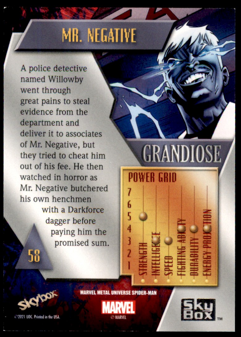 2021 Marvel Metal Universe Spider-Man Grandiose #58 Mr. Negative