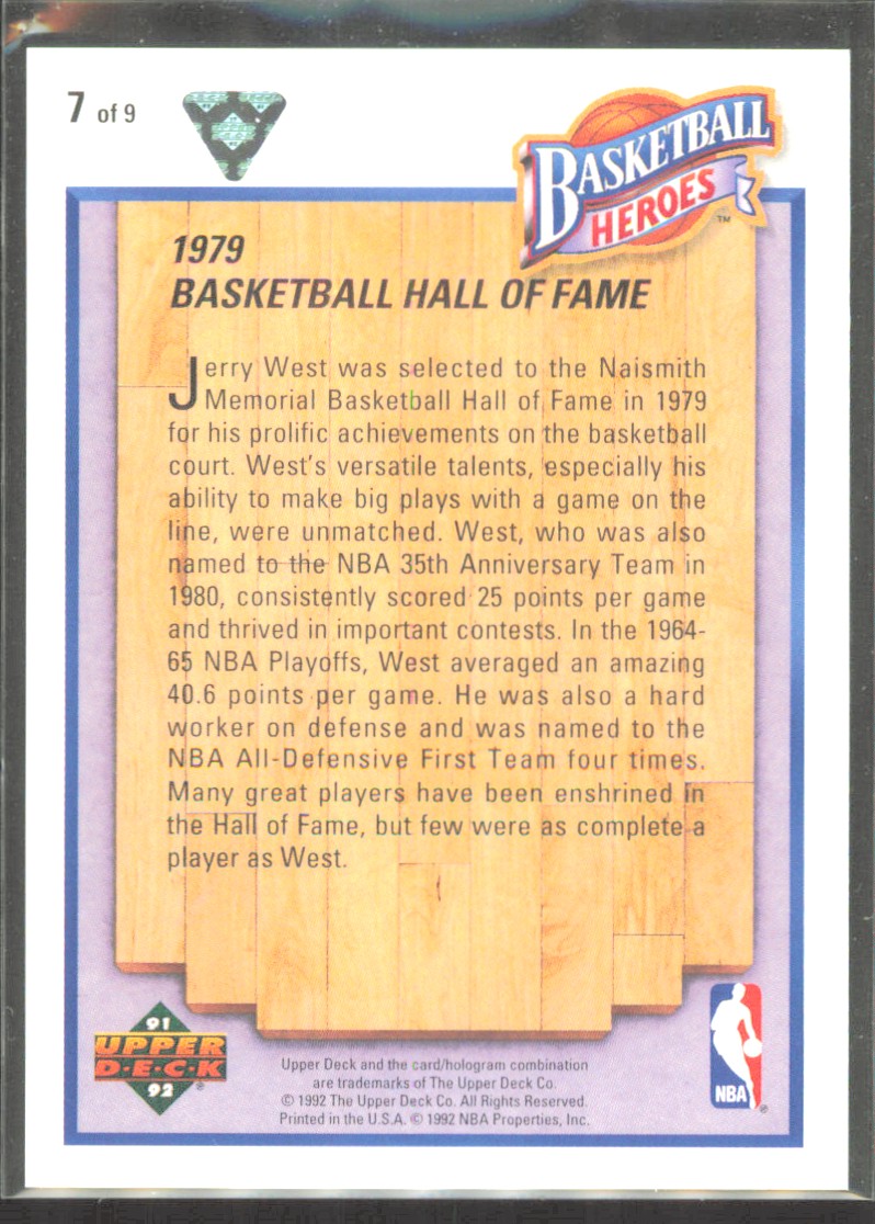 1991-92 Upper Deck Basketball Heroes Jerry West Jerry West Lakers