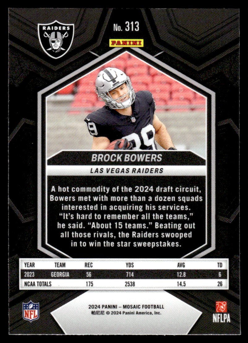 2024 Panini Mosaic Brock Bowers #313 card back image