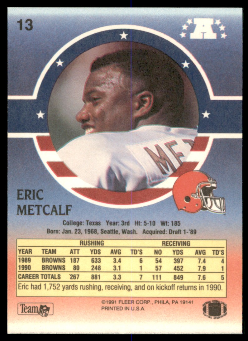 1991 Fleer Stars and Stripes Eric Metcalf Cleveland Browns #13 - Picture 2 of 2