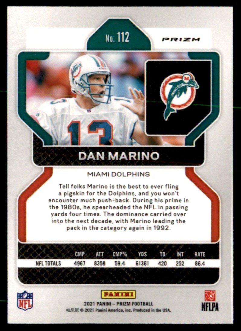2021 Panini Prizm Silver Dan Marino #112 card back image