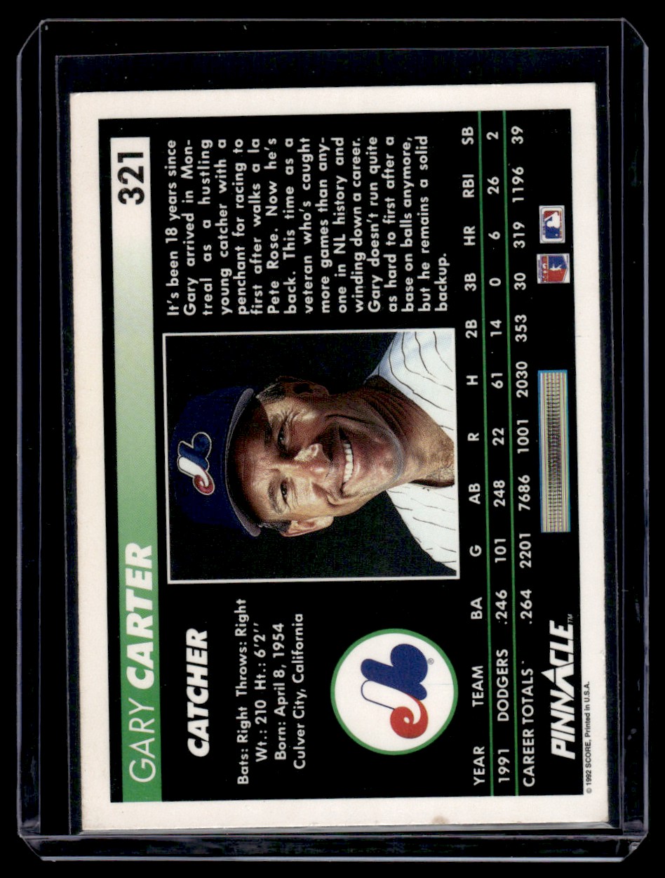 1992 Pinnacle Gary Carter Montreal Expos #321 | eBay 1992 Pinnacle Gary Carter Montreal Expos #321 | eBay